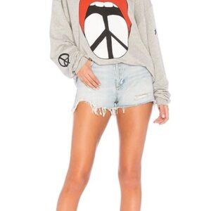 Lauren Moshi Gray Peace Sign Graphic Sweatshirt